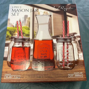 NEW Le Regalo 5-Piece Mason Jar Set with Carafe